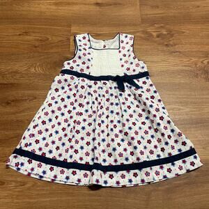 Lil Cactus Red White Blue Floral Pleated Dress Girls Size 6 Bow Holiday